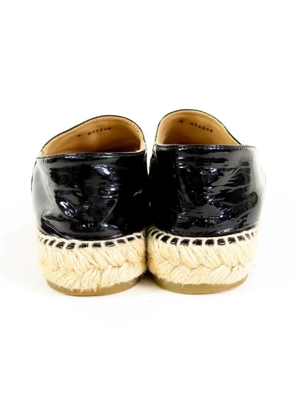 Chanel Espadrilles Black Patent Leather Jute CC Logo Slip-on